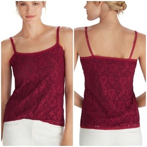 White House Black Market Tops - WHBM Floral Lace Red Burgundy Camisole Tank Top w/ Adjustable Straps